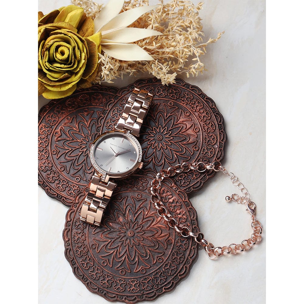 French Connection Women's 30MM Rose Gold Tone Watch & Bracelet Gift Set