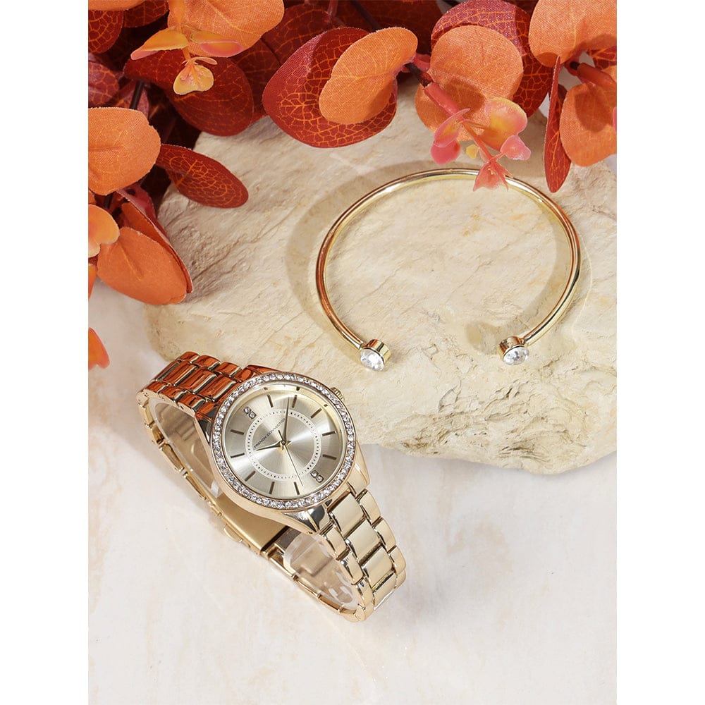 French Connection Women's 33.5MM Gold Tone Watch & Bracelet Gift Set