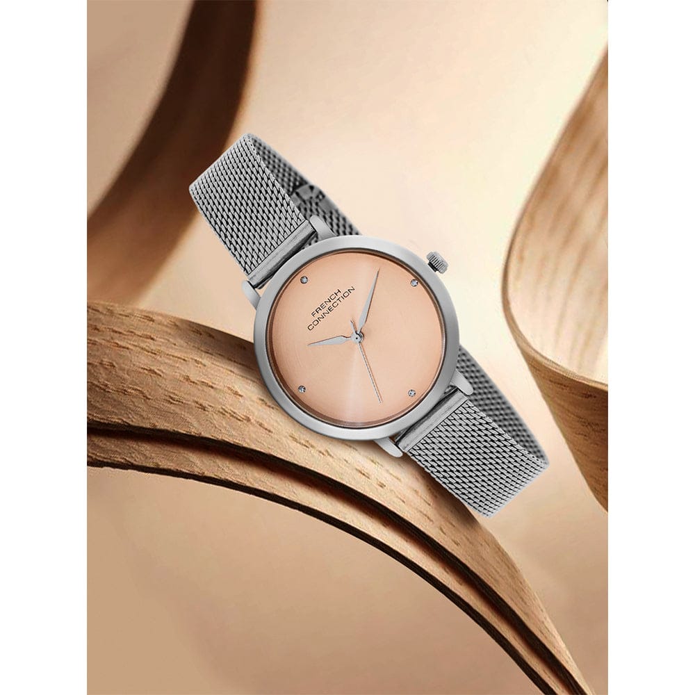 French Connection Women's 30MM Silver & Beige Tone Watch