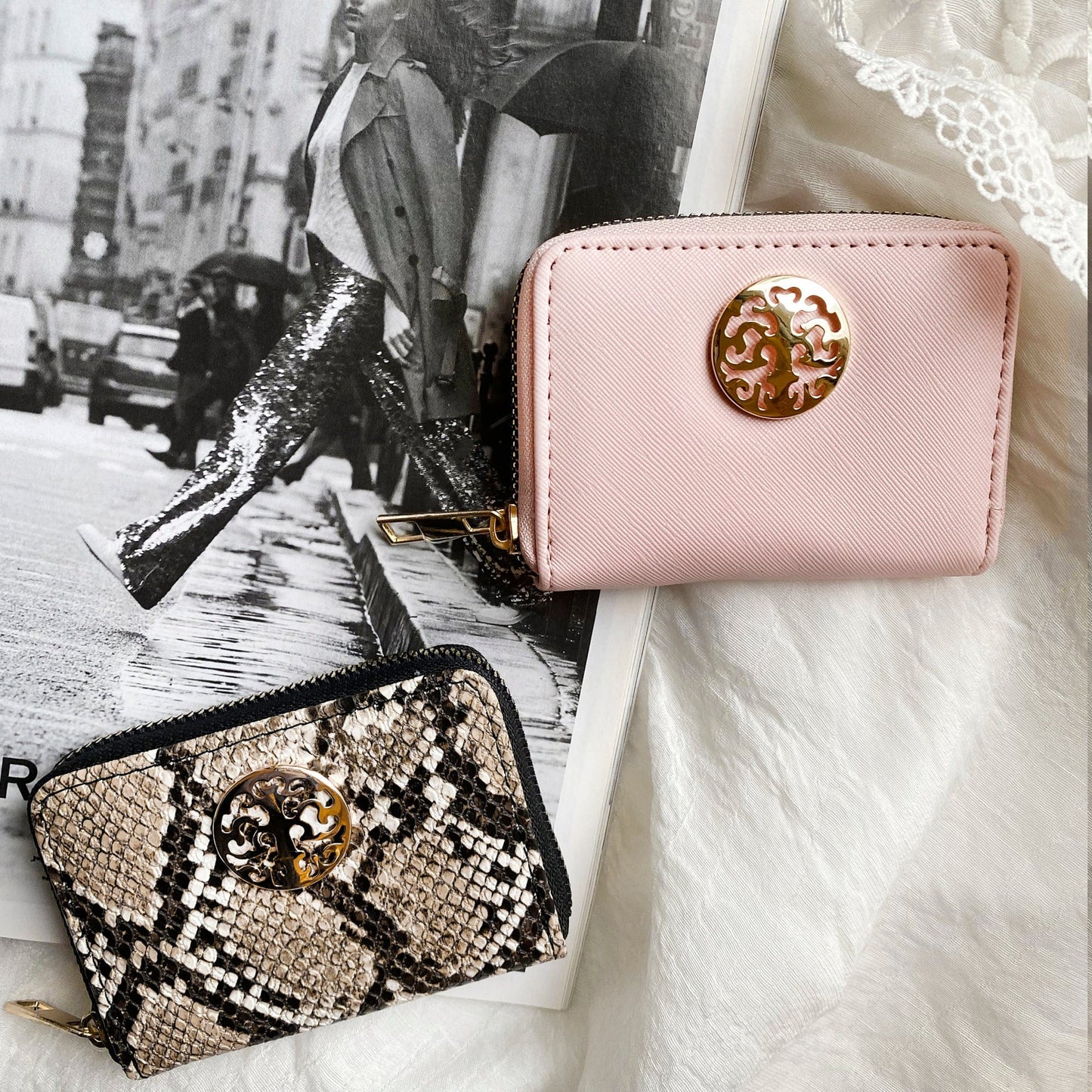 Rebecca & Rifka Snake Animal Print Medallion Zip Accordian Wallet