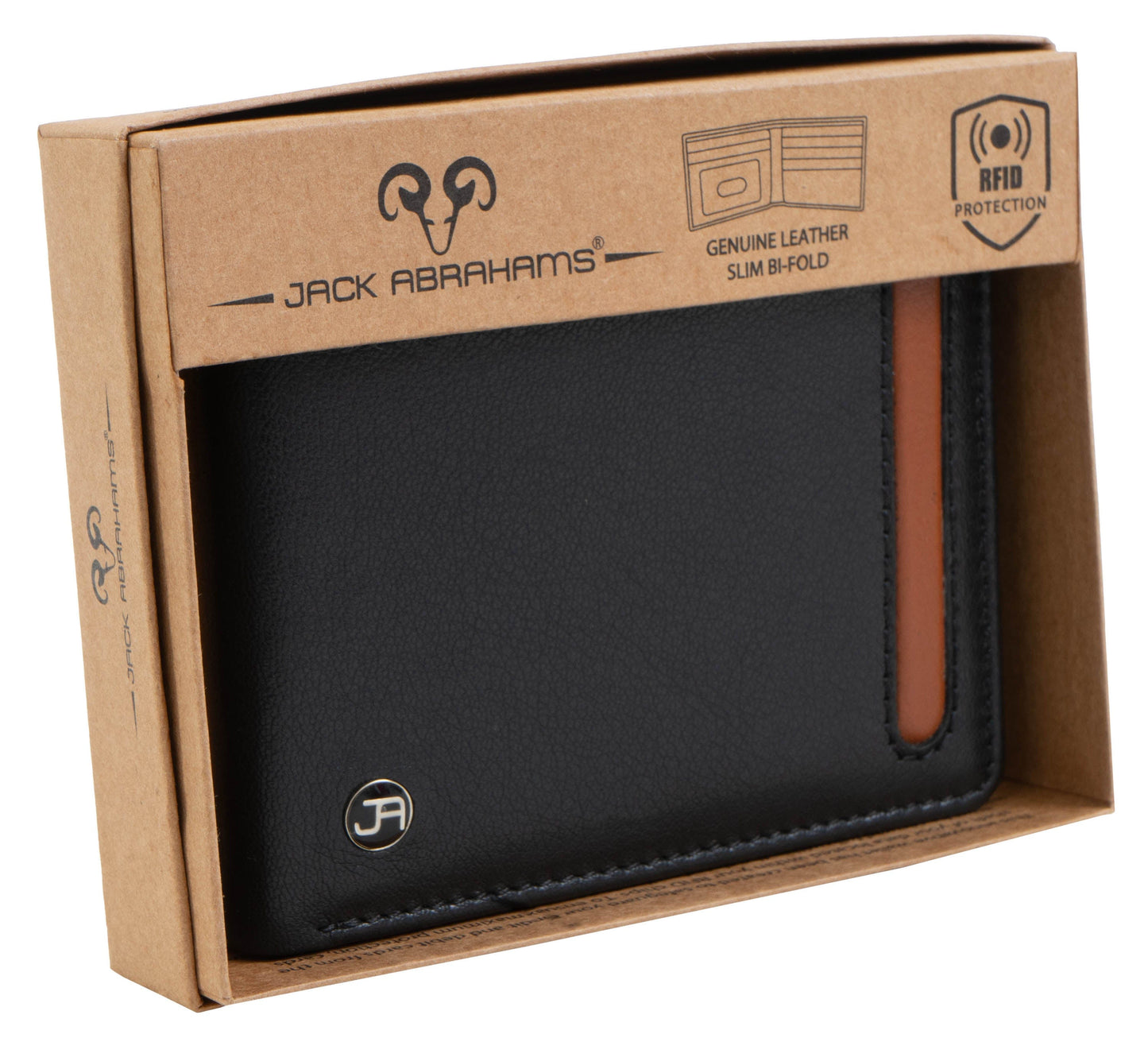 Jack Abrahams Goat Nappa Leather Bi-Fold Wallet with Flip ID Window Black/Cognac