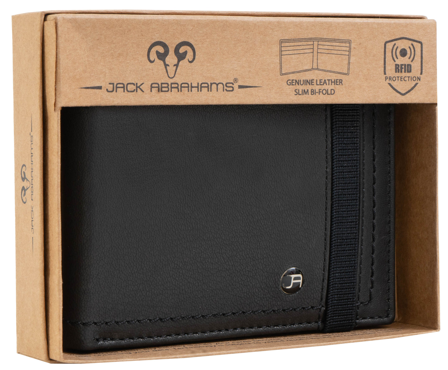 Jack Abrahams Goat Nappa Leather Bi-Fold Slim Compact Wallet Black