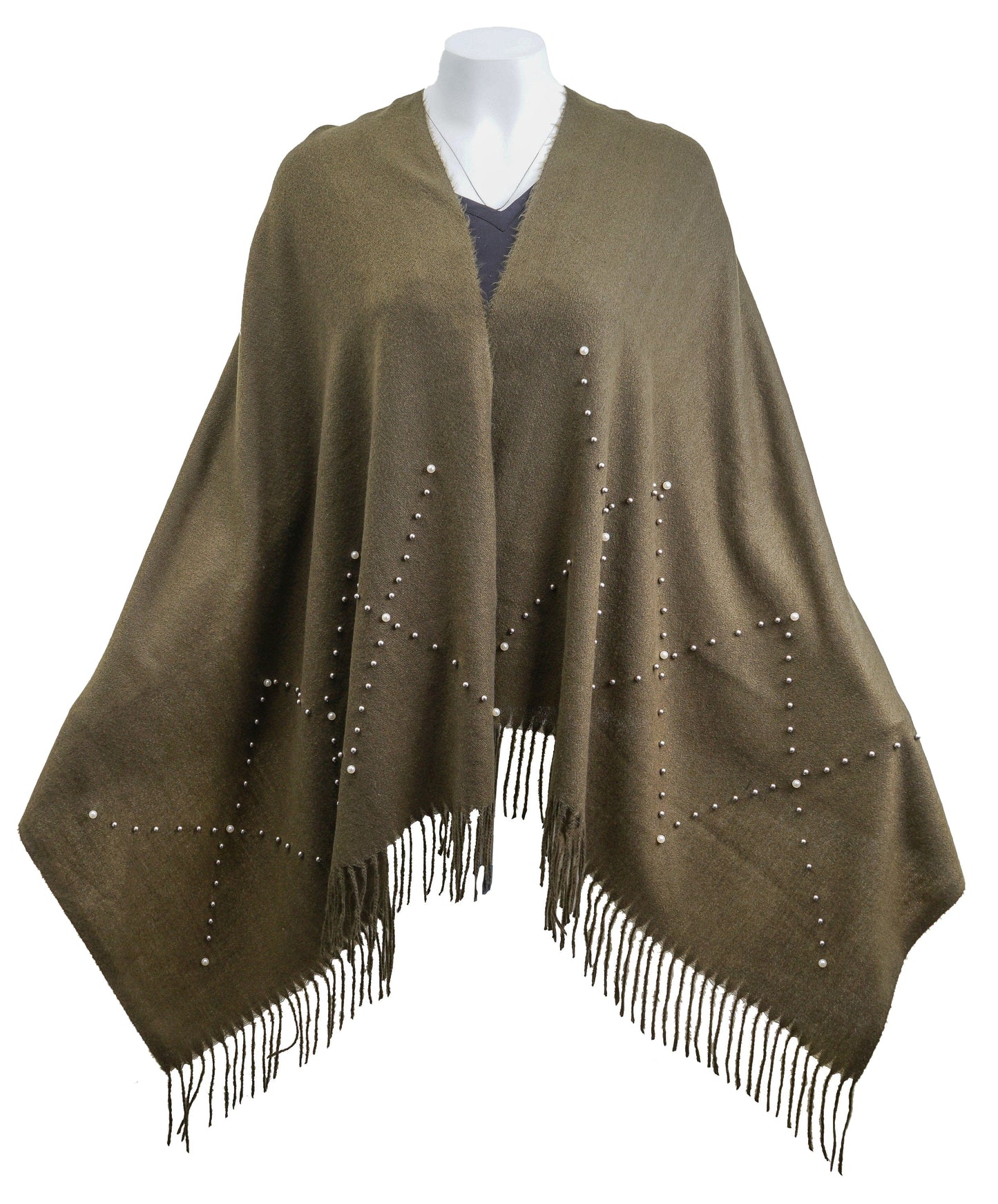 Jessica McClintock Pearl-Embellished Brushed Scarf with Fringe Edges