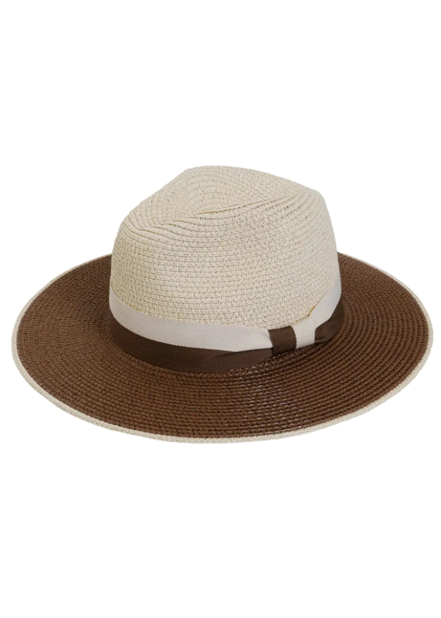 Max Studio Contrast Ribbon Straw Panama Hat
