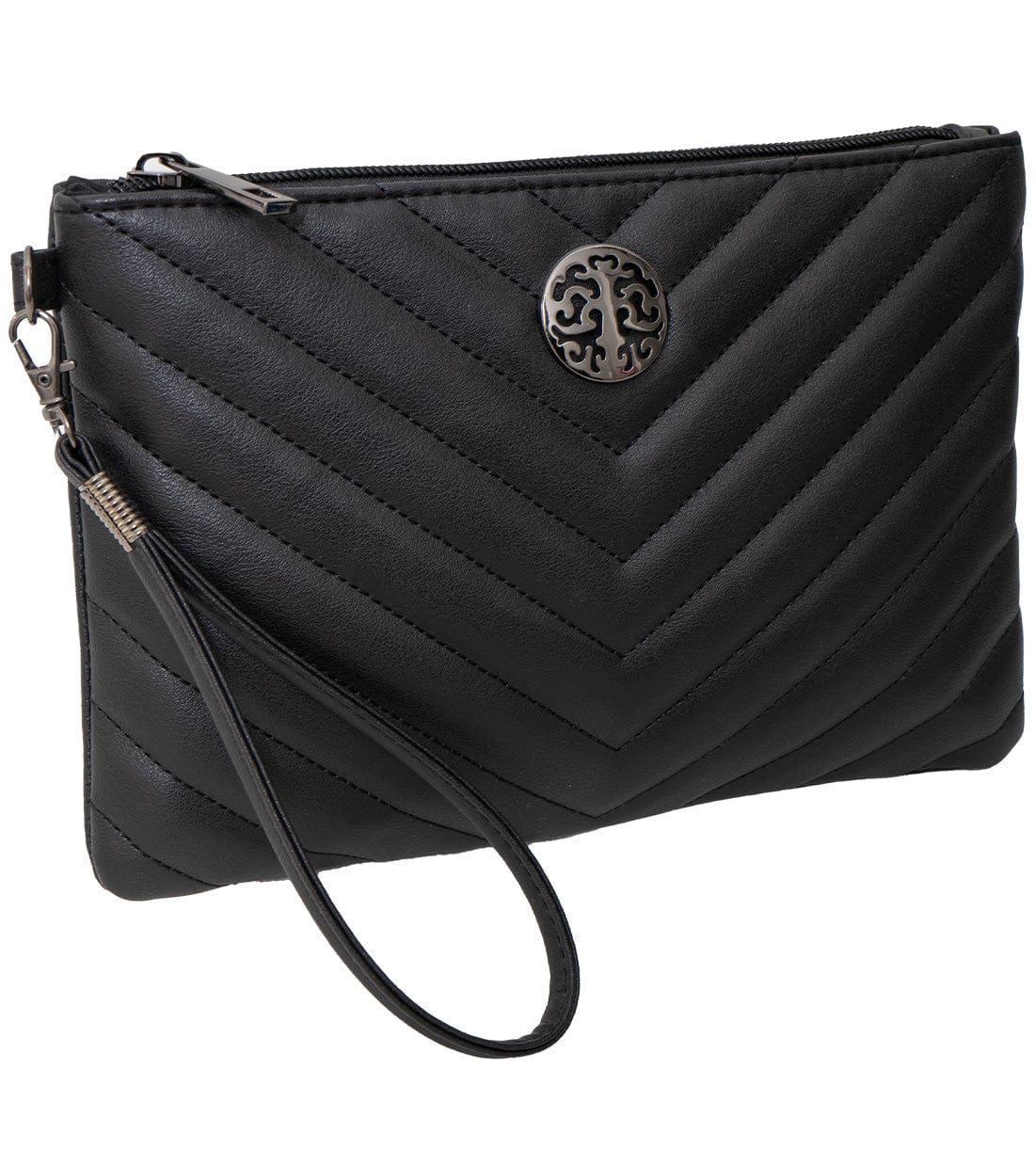 Rebecca & Rifka Smooth Chevron Quilted Medallion Zip Wristlet