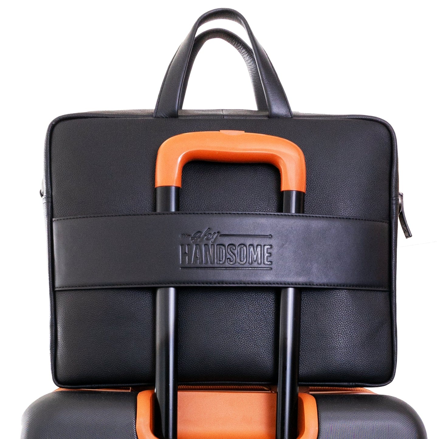 Boarding Pass Hey Handsome 18" Pebble Grain Genuine Leather Briefcase - Black