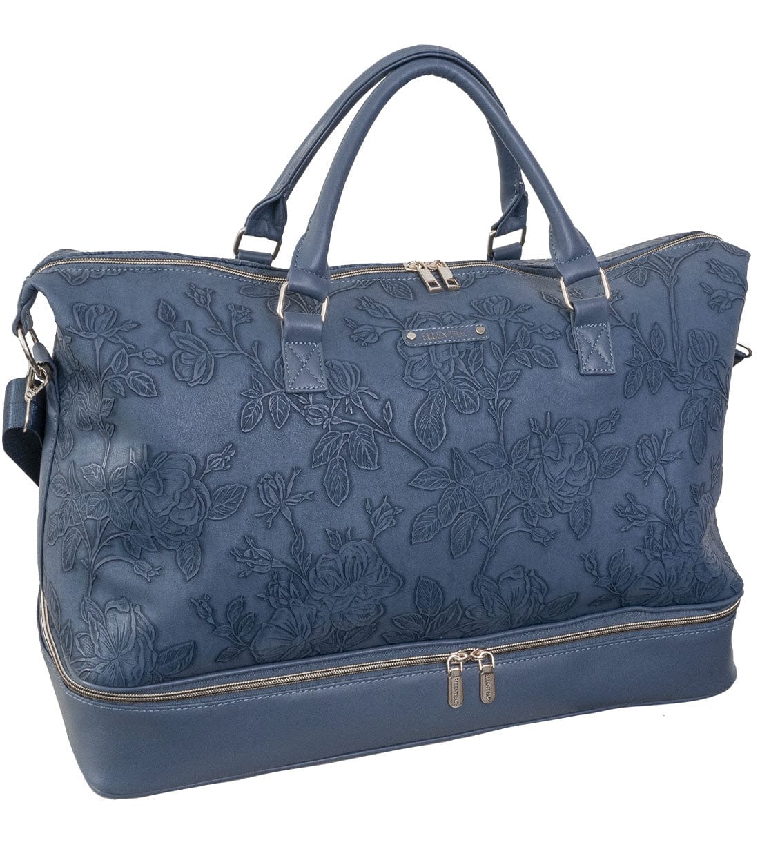 Ellen Tracy 20 Inch Floral Embossed Faux Leather Drop Bottom Duffel