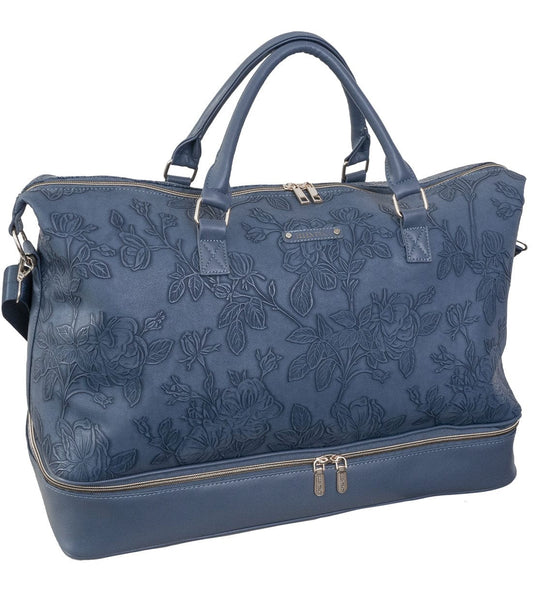 Ellen Tracy 20 Inch Floral Embossed Faux Leather Drop Bottom Duffel