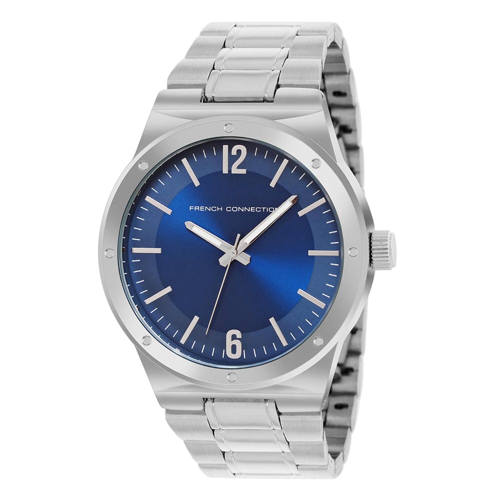 French Connection Men's 45MM Silver & Blue Tone Watch & Bracelet Gift Set