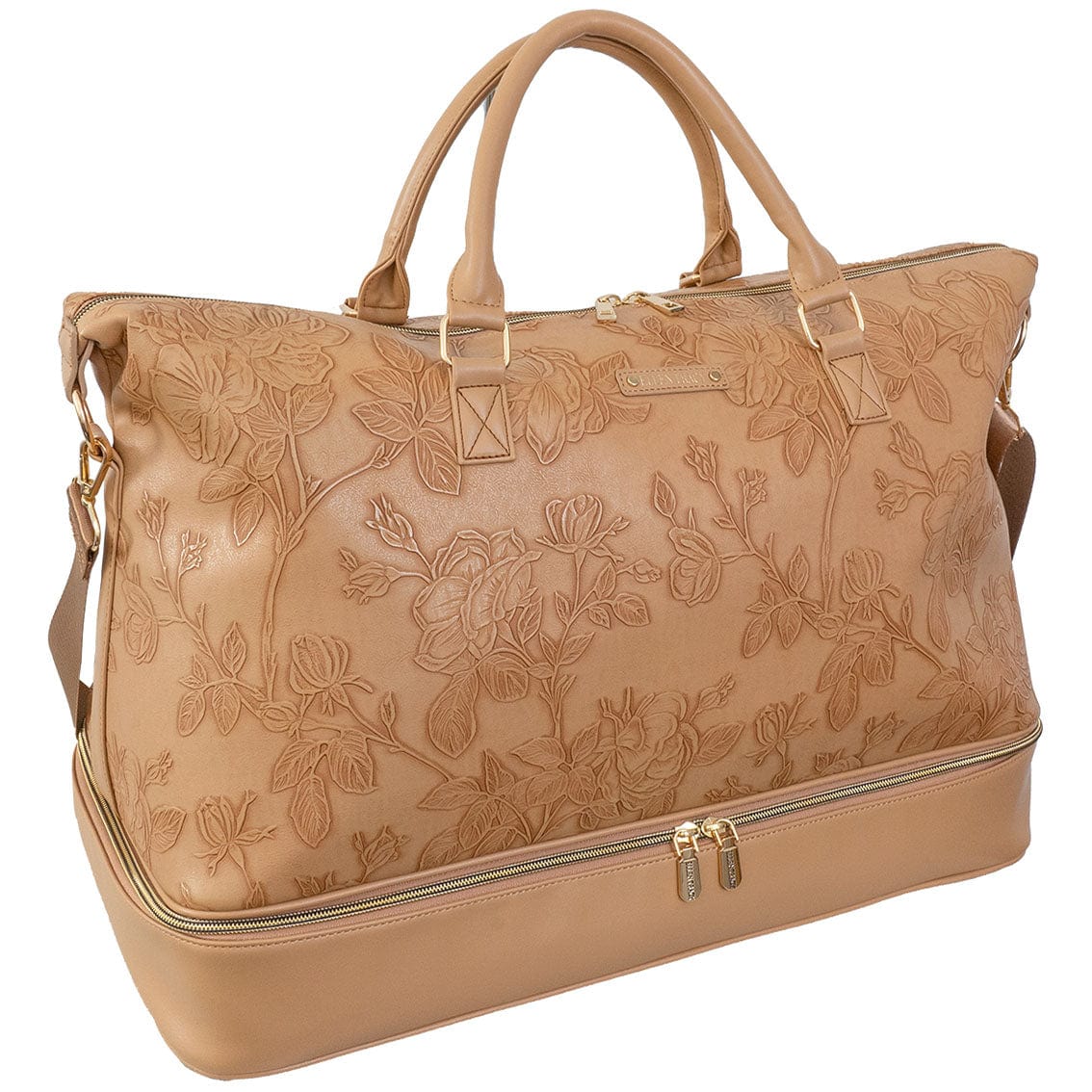 Ellen Tracy 20 Inch Floral Embossed Faux Leather Drop Bottom Duffel