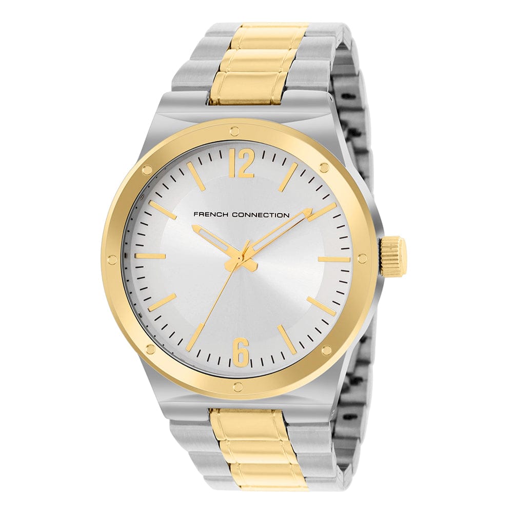 French Connection Men's 45MM Silver & Gold Tone Watch & Bracelet Gift Set