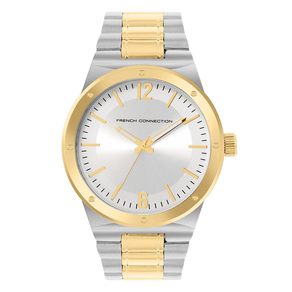 French Connection Men's 45MM Silver & Gold Tone Watch & Bracelet Gift Set