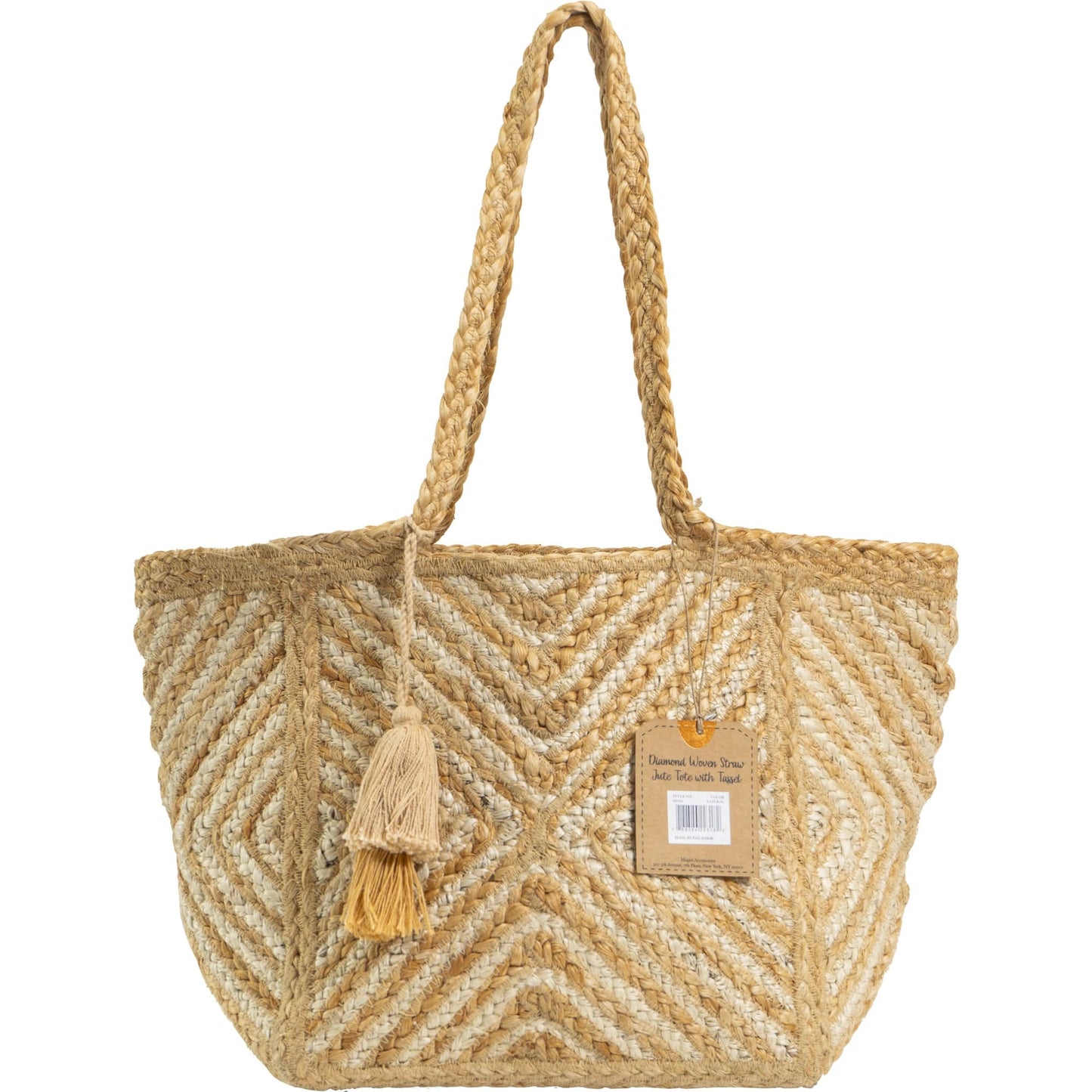 Magid Diamond Woven Natural Straw Jute Tote