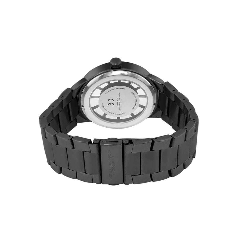 French Connection Men's 42MM IP Black Stainless Steel Watch & Bracelet Gift Set