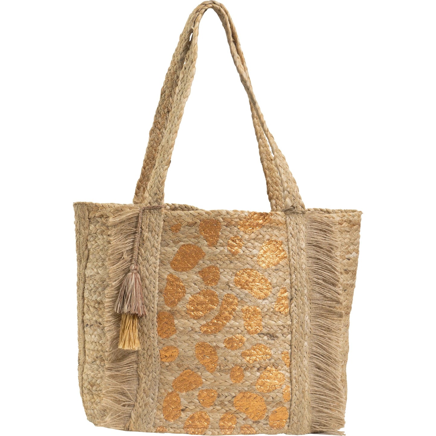 Magid Metallic Leopard Print Natural Straw Jute Tote