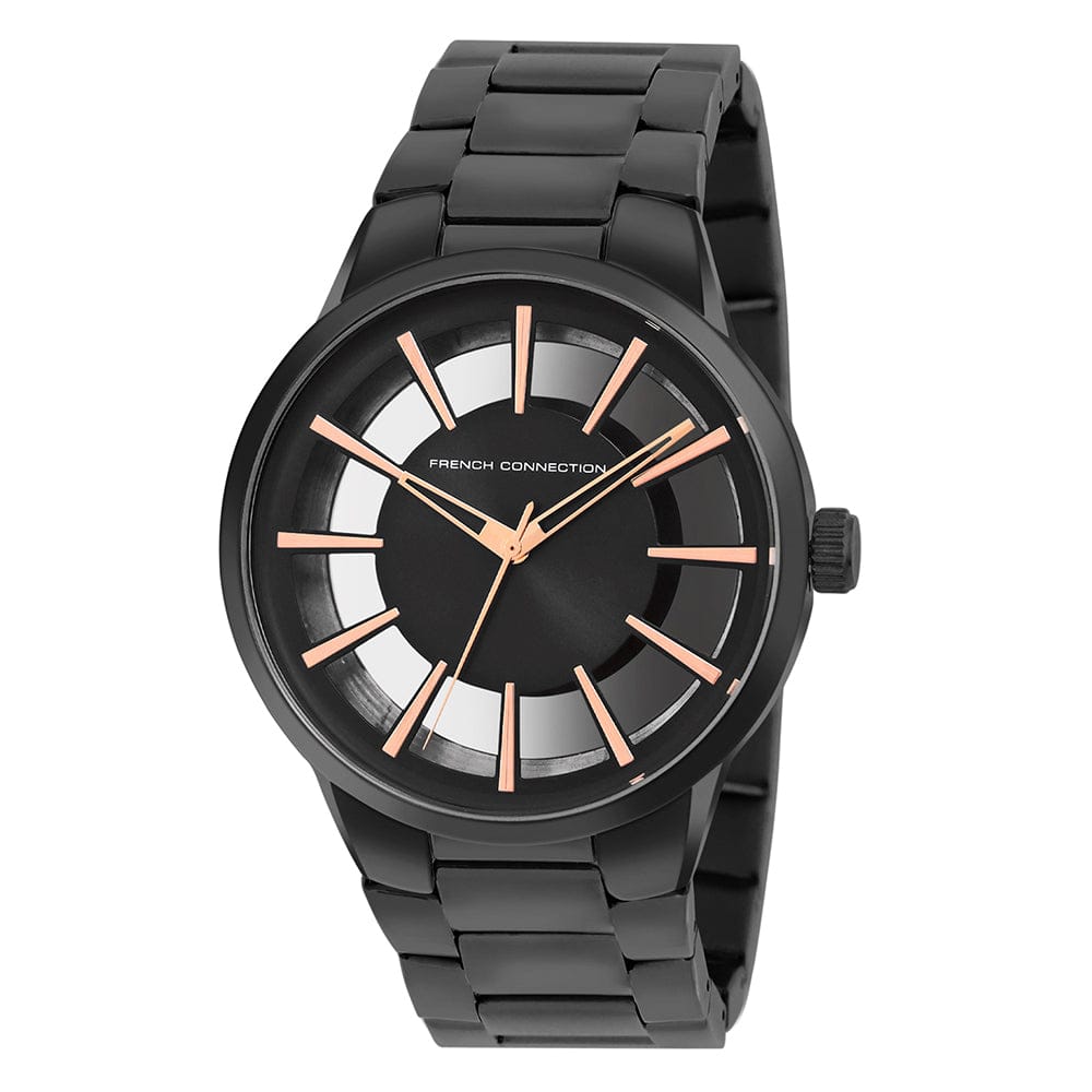 French Connection Men's 42MM IP Black Stainless Steel Watch & Bracelet Gift Set