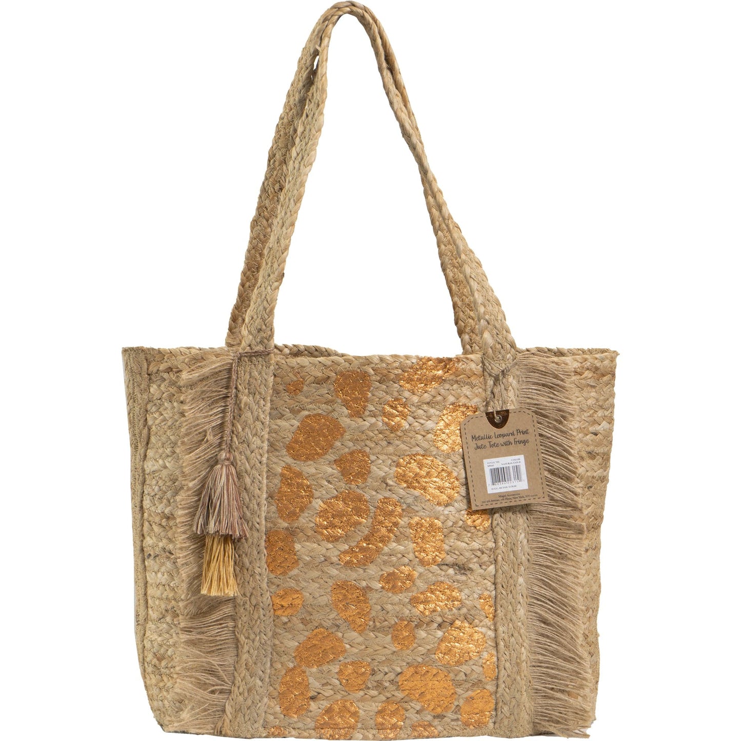 Magid Metallic Leopard Print Natural Straw Jute Tote
