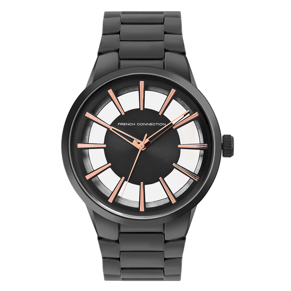 French Connection Men's 42MM IP Black Stainless Steel Watch & Bracelet Gift Set