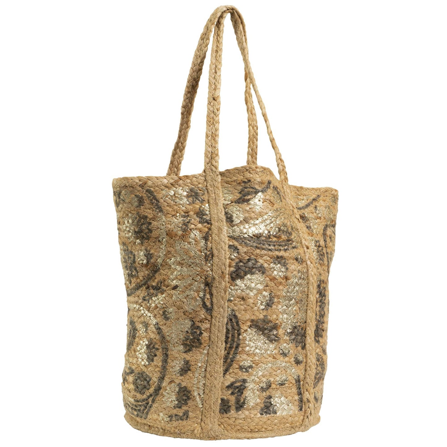 Magid Metallic Floral Print Natural Straw Jute Tote