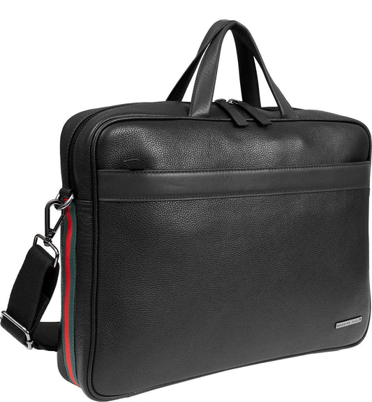 Boarding Pass Hey Handsome 18" Pebble Grain Genuine Leather Briefcase - Black