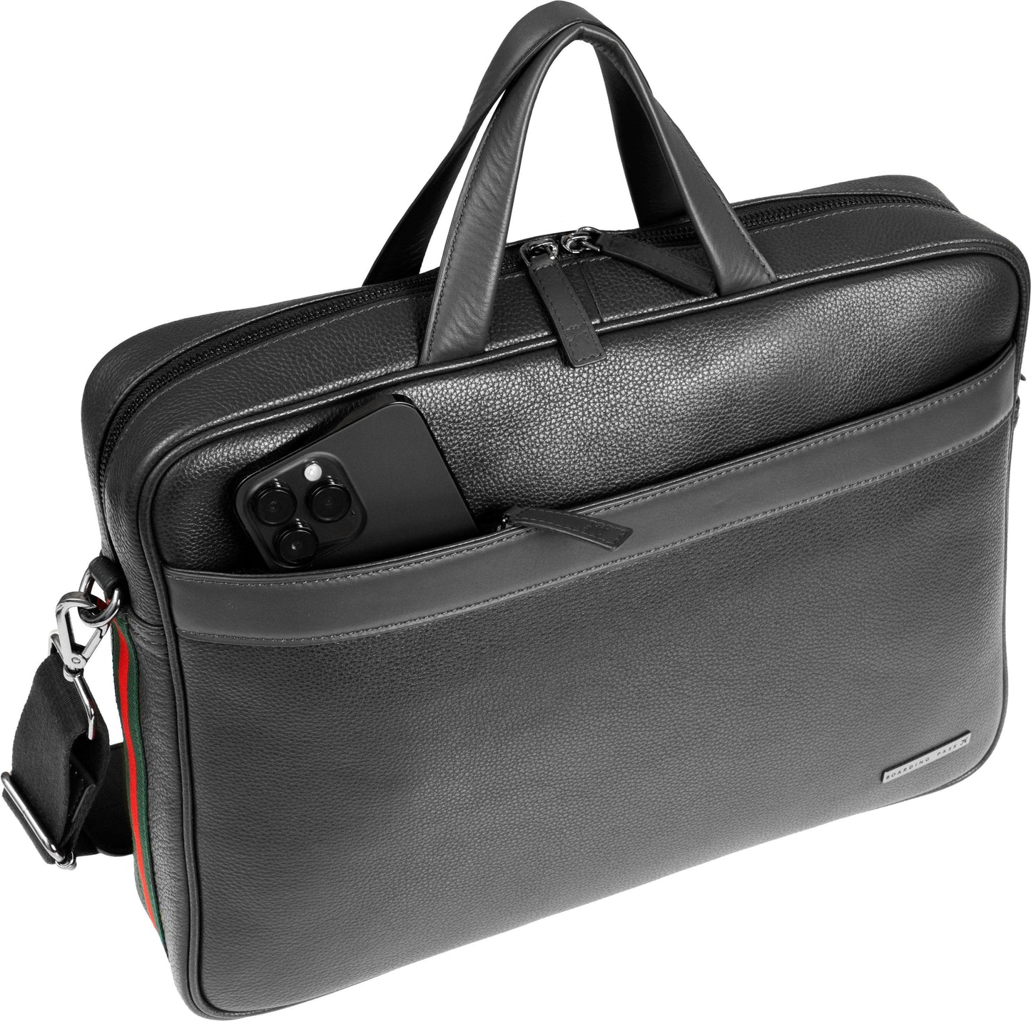 Boarding Pass Hey Handsome 18" Pebble Grain Genuine Leather Briefcase - Black
