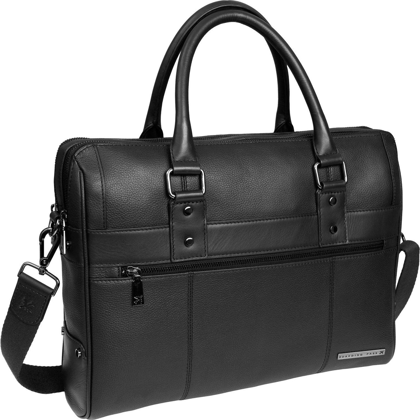 Boarding Pass The Gotham 18" Pebble Grain Genuine Leather Briefcase - Black