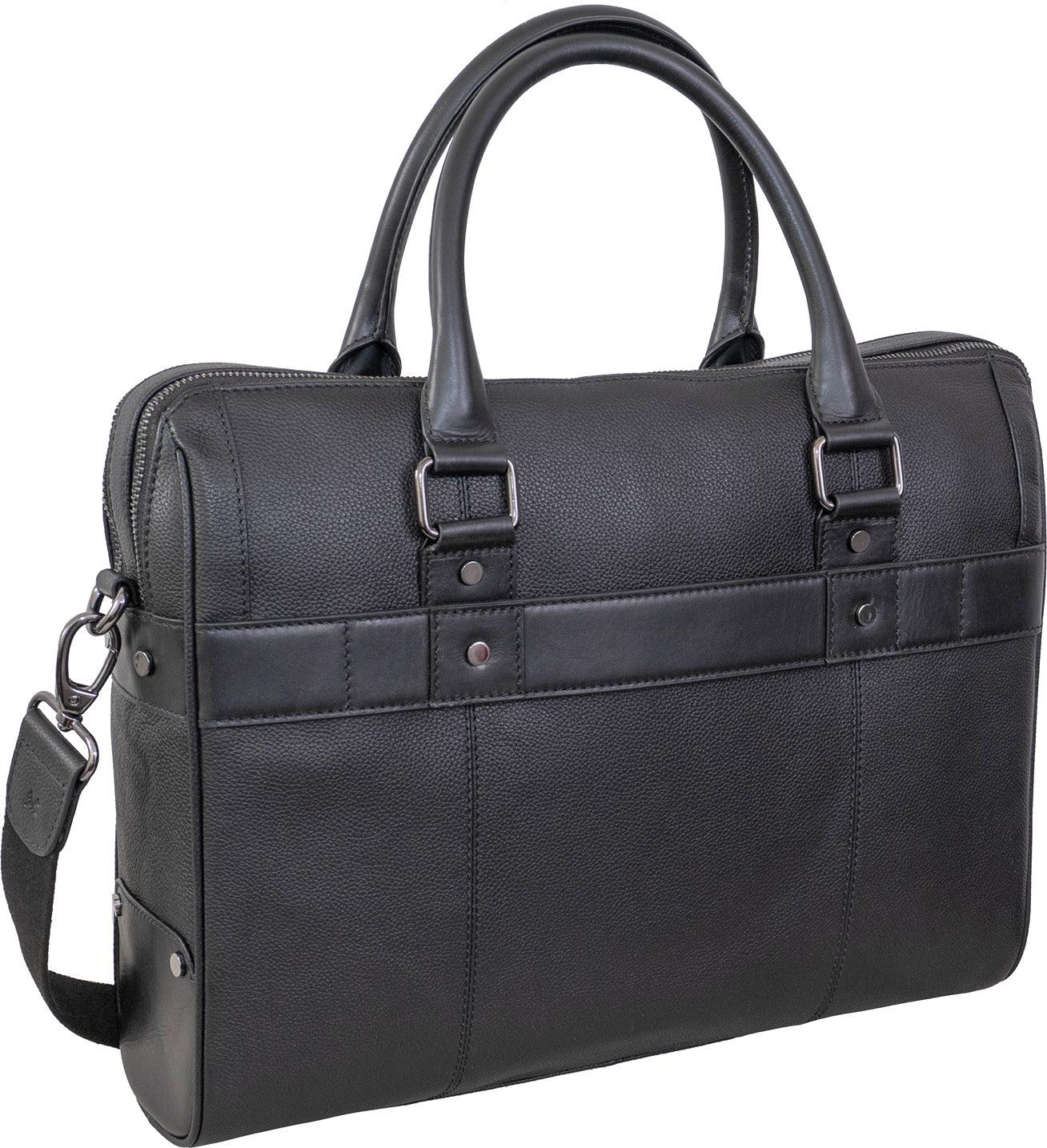 Boarding Pass The Gotham 18" Pebble Grain Genuine Leather Briefcase - Black