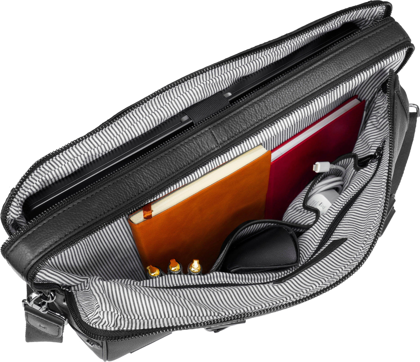 Boarding Pass The Gotham 18" Pebble Grain Genuine Leather Briefcase - Black