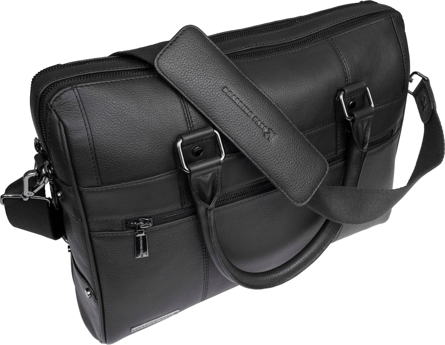 Boarding Pass The Gotham 18" Pebble Grain Genuine Leather Briefcase - Black