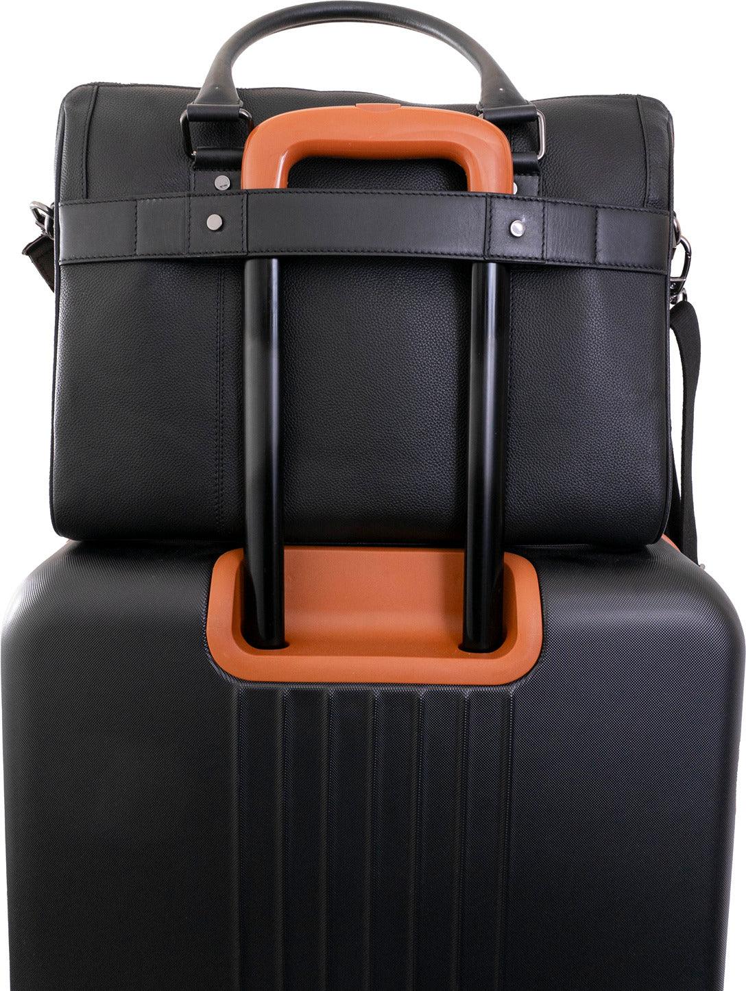 Boarding Pass The Gotham 18" Pebble Grain Genuine Leather Briefcase - Black