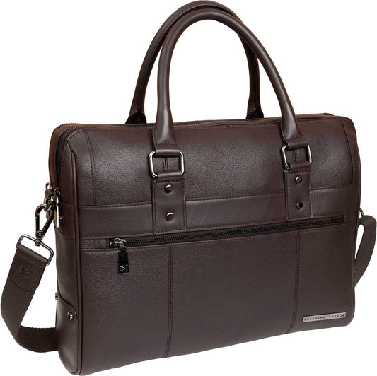 Boarding Pass The Gotham 18" Pebble Grain Genuine Leather Briefcase - Chocolate