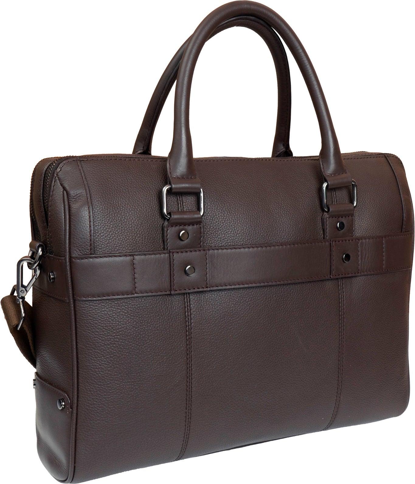 Boarding Pass The Gotham 18" Pebble Grain Genuine Leather Briefcase - Chocolate