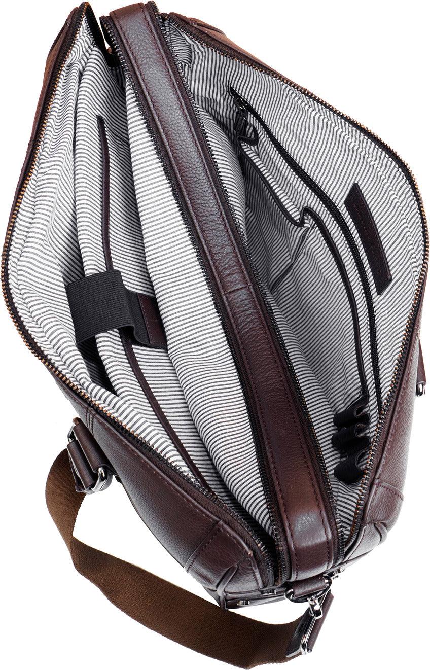 Boarding Pass The Gotham 18" Pebble Grain Genuine Leather Briefcase - Chocolate