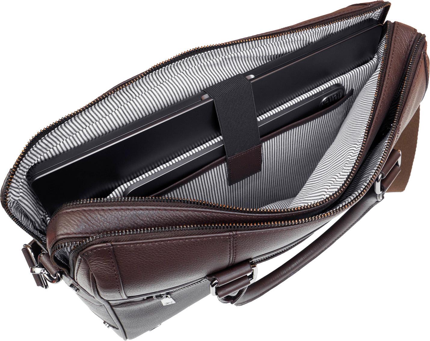 Boarding Pass The Gotham 18" Pebble Grain Genuine Leather Briefcase - Chocolate