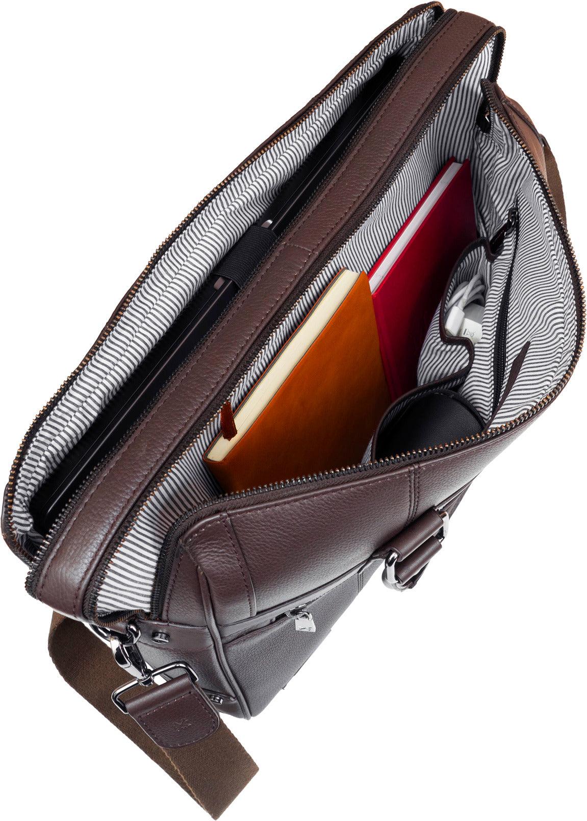 Boarding Pass The Gotham 18" Pebble Grain Genuine Leather Briefcase - Chocolate