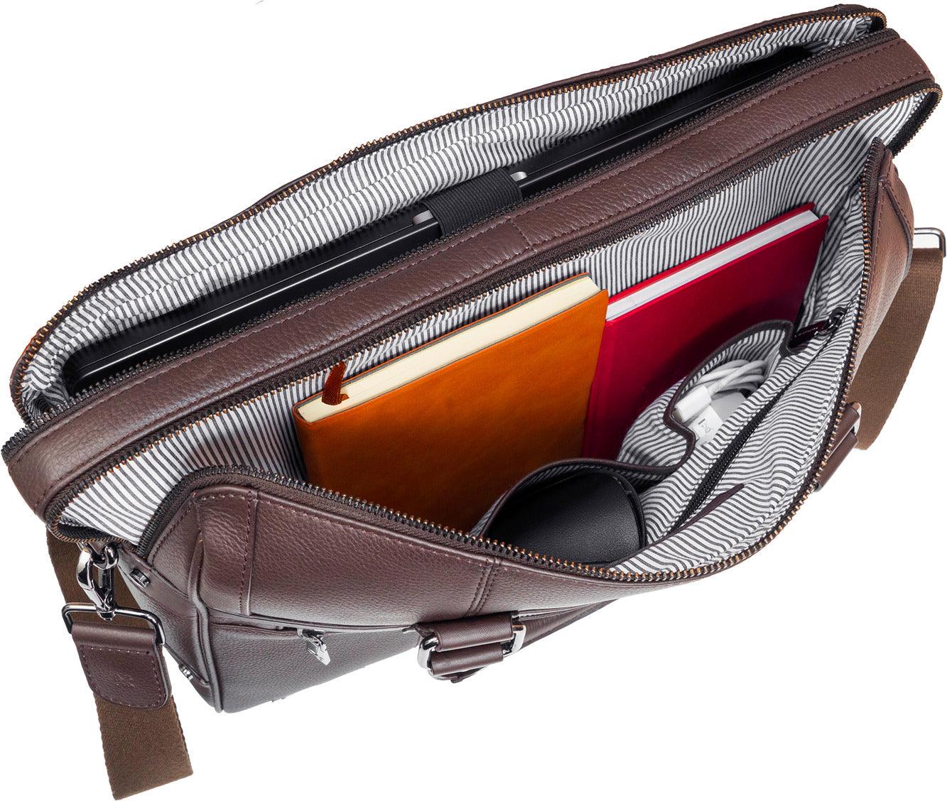 Boarding Pass The Gotham 18" Pebble Grain Genuine Leather Briefcase - Chocolate