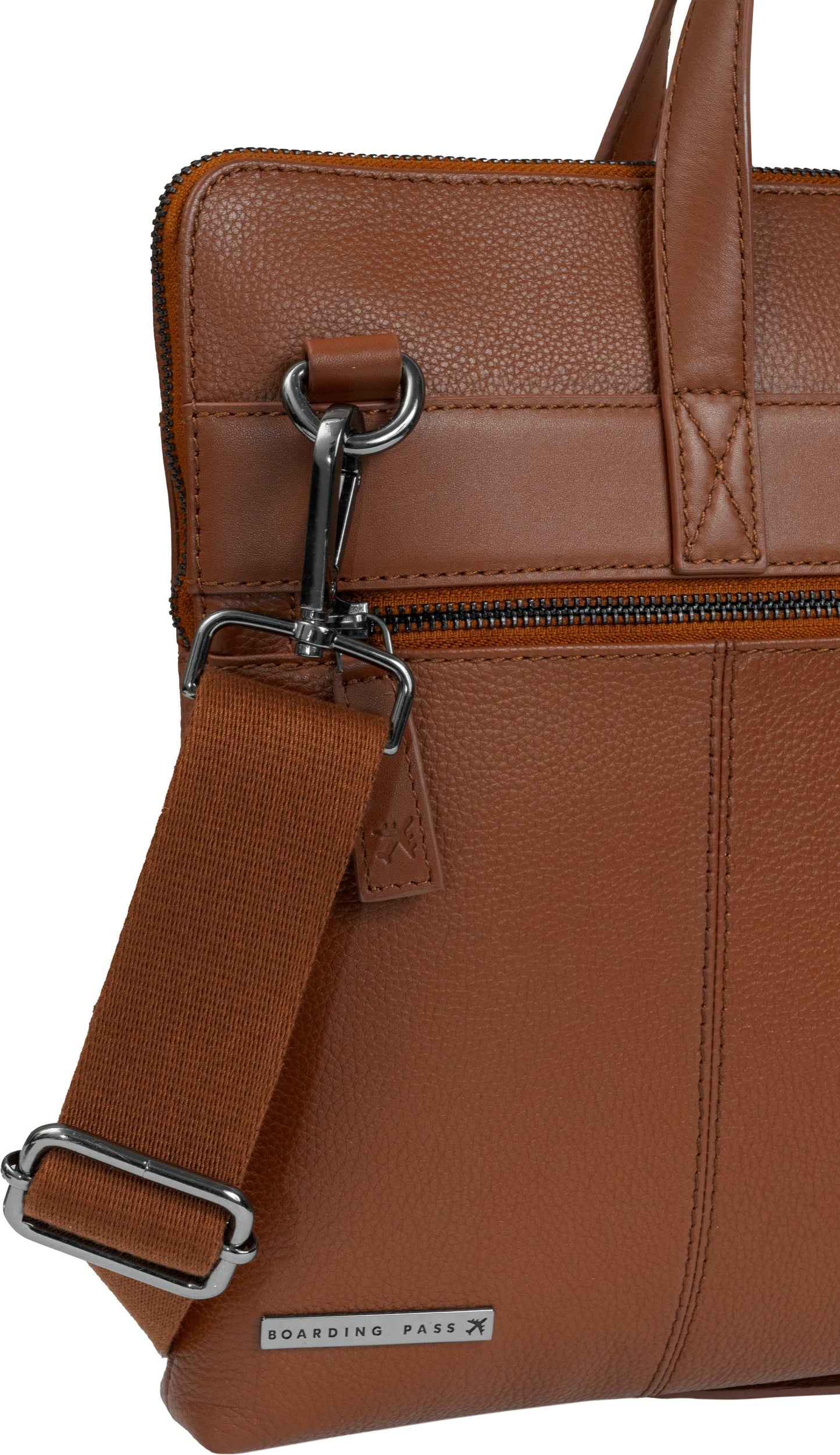 Boarding Pass Hey Handsome 16" Pebble Grain Genuine Leather Briefcase - British Tan