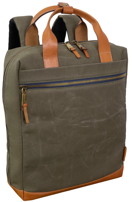 Boarding Pass The Voyager 18” 20 oz. Waxed Canvas Travel Backpack - Olive