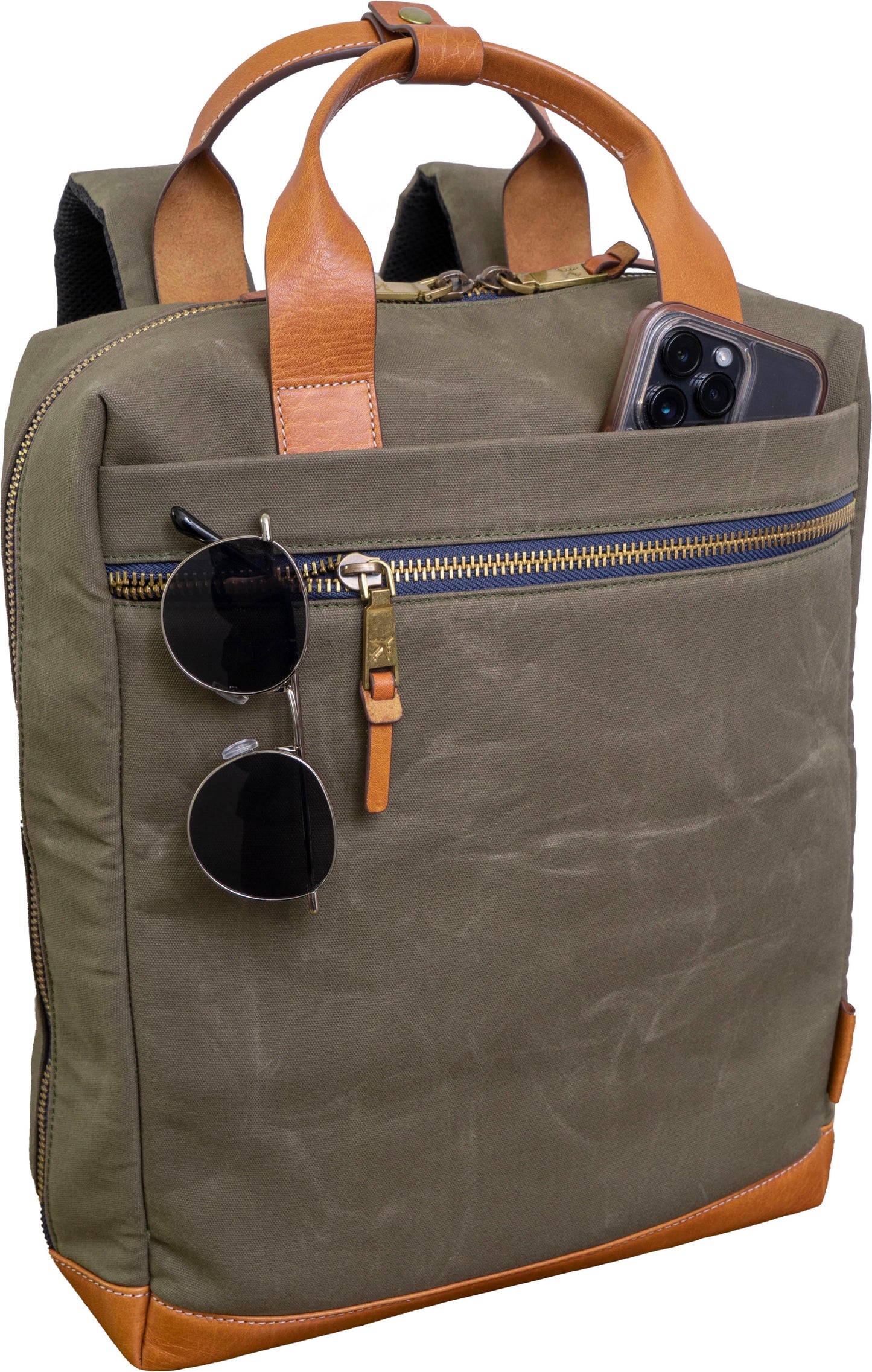 Boarding Pass The Voyager 18” 20 oz. Waxed Canvas Travel Backpack - Olive