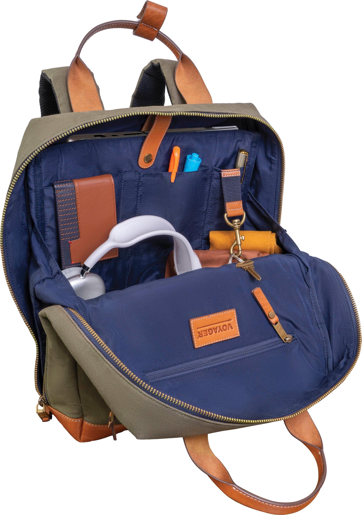 Boarding Pass The Voyager 18” 20 oz. Waxed Canvas Travel Backpack - Olive