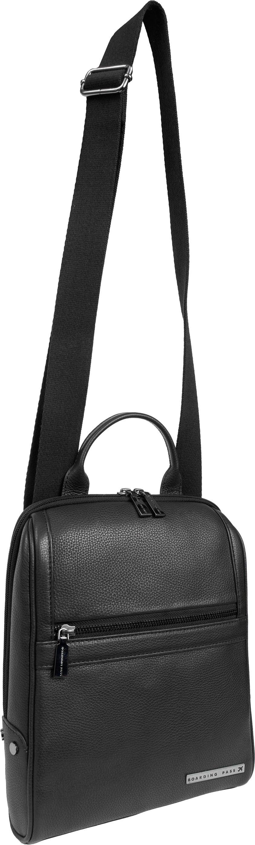 Boarding Pass Gotham 12" Pebble Grain Genuine Leather Messenger Bag - Black