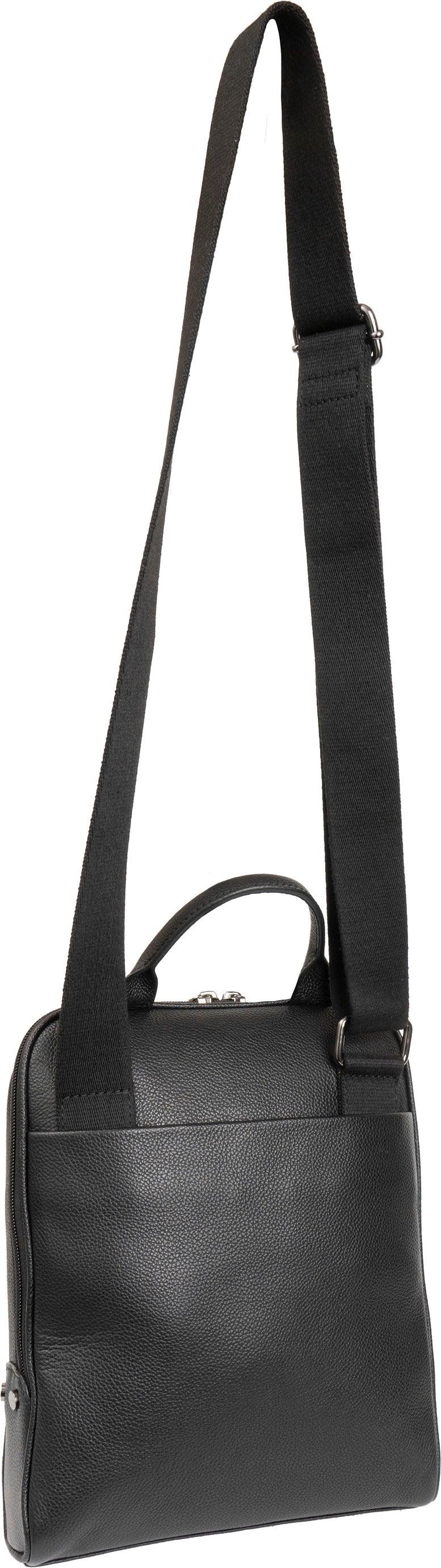 Boarding Pass Gotham 12" Pebble Grain Genuine Leather Messenger Bag - Black