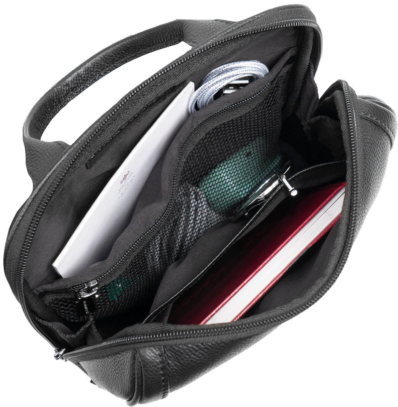 Boarding Pass Gotham 12" Pebble Grain Genuine Leather Messenger Bag - Black