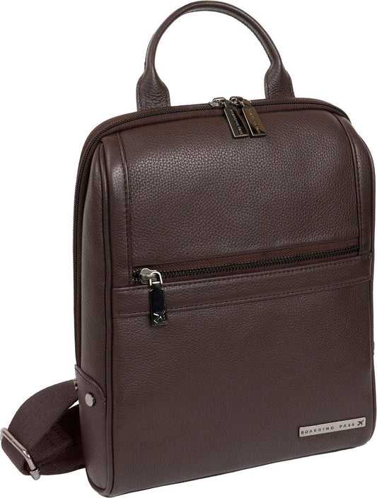 Boarding Pass Gotham 12" Pebble Grain Genuine Leather Messenger Bag - Chocolate