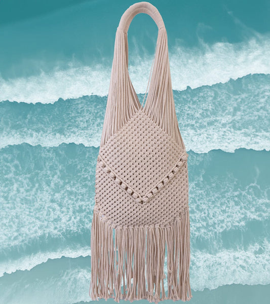 Magid Natural Cotton Macrame Fringe Shoulder Bag