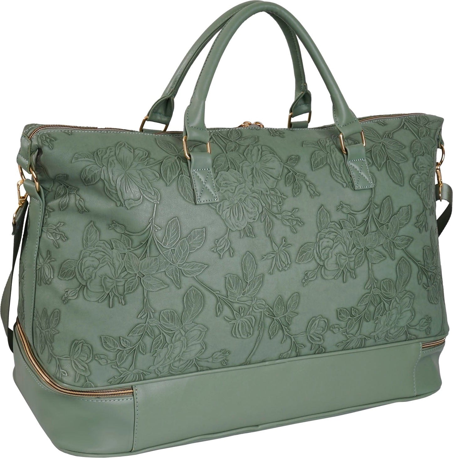 Ellen Tracy 20 Inch Floral Embossed Faux Leather Drop Bottom Duffel