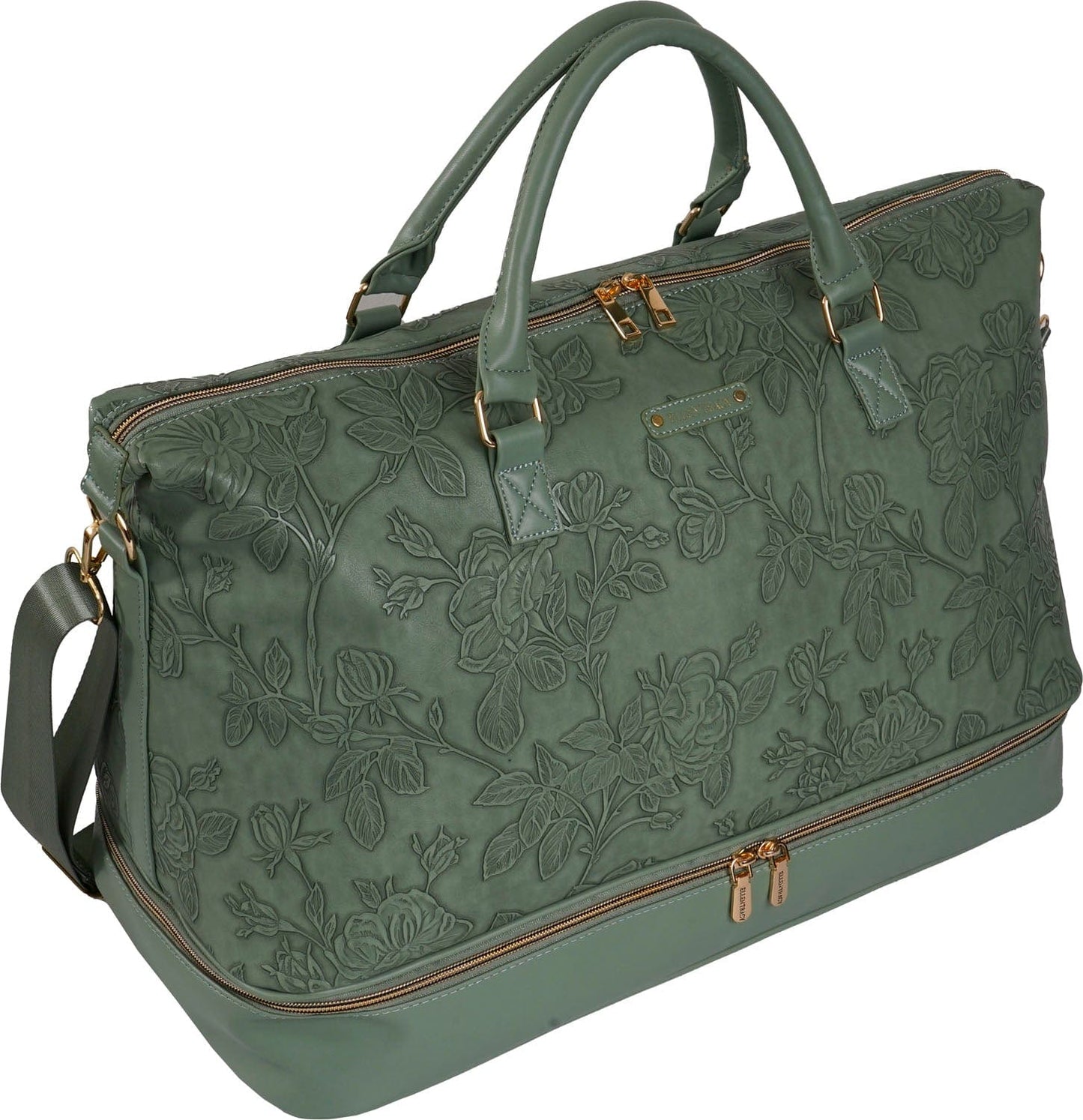 Ellen Tracy 20 Inch Floral Embossed Faux Leather Drop Bottom Duffel