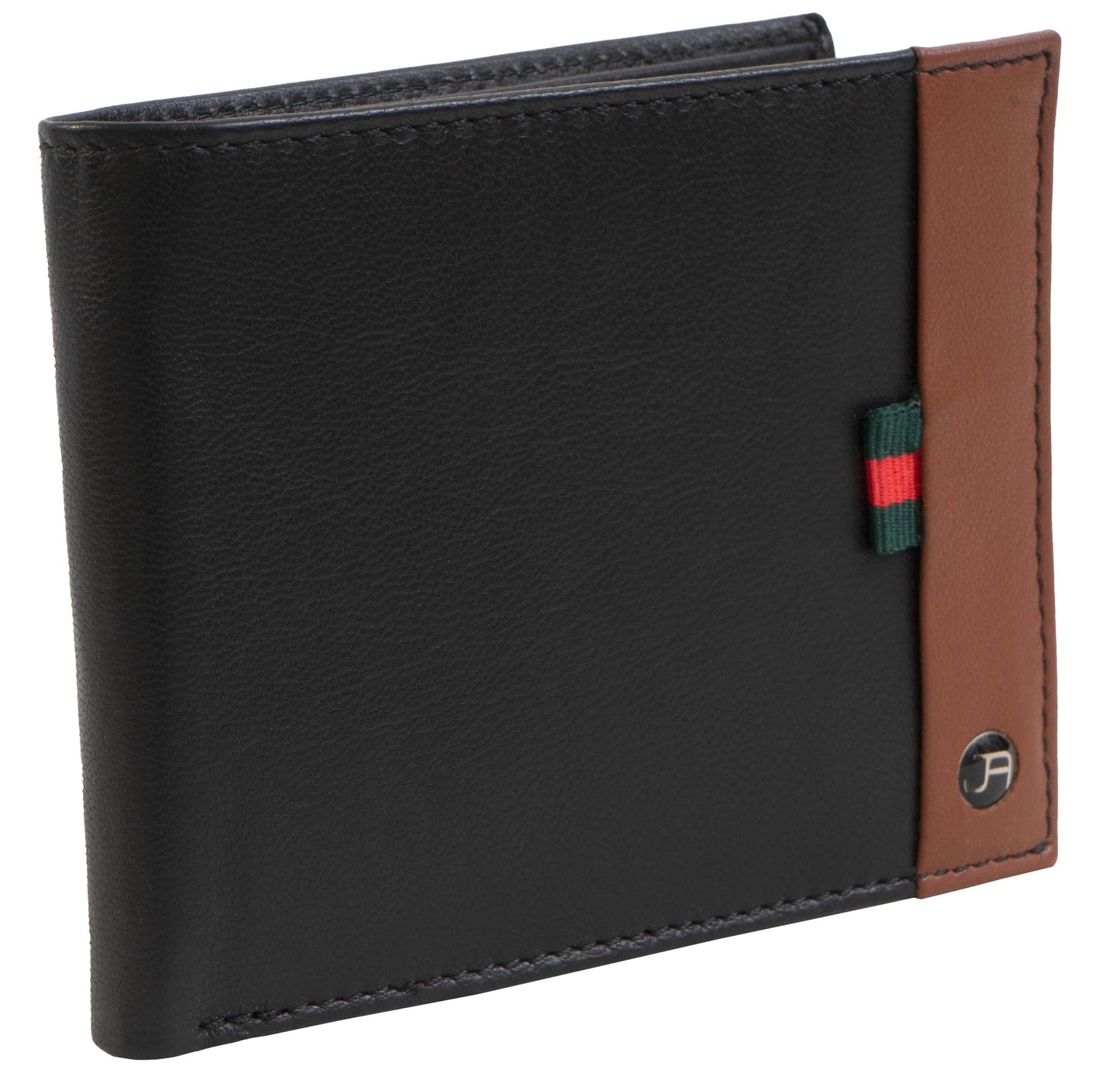 Jack Abrahams Goat Nappa Leather Bi-Fold Wallet with ID Case Black/Cognac