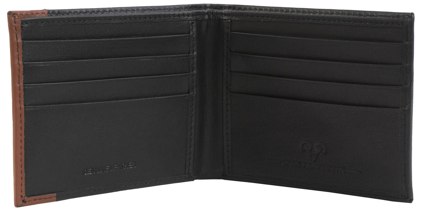 Jack Abrahams Goat Nappa Leather Bi-Fold Wallet with ID Case Black/Cognac