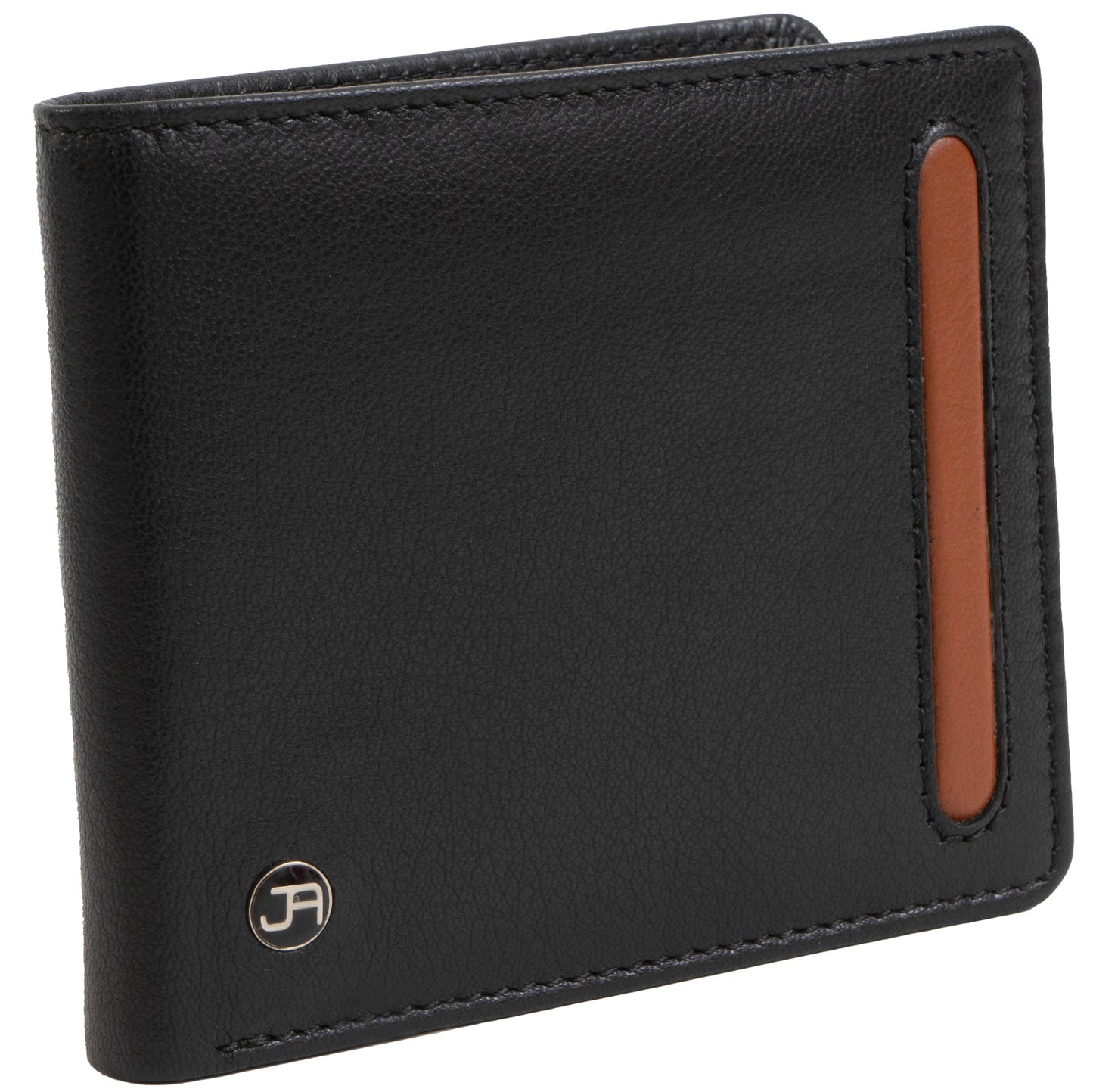 Jack Abrahams Goat Nappa Leather Bi-Fold Wallet with Flip ID Window Black/Cognac